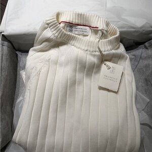 Brunello Cucinelli Off-White Ribbed Crewneck Sweater
